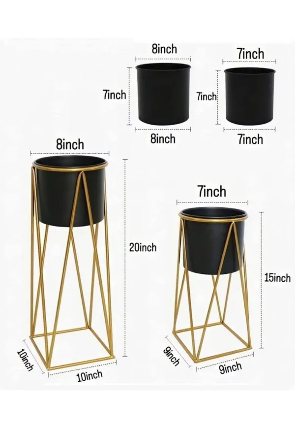 Set_of_2_Black_Modern_Metal_Planter_Stand_and_Pot_|_For_Home_&_Office_Decoration