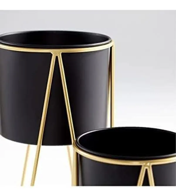 Set_of_2_Black_Modern_Metal_Planter_Stand_and_Pot_|_For_Home_&_Office_Decoration