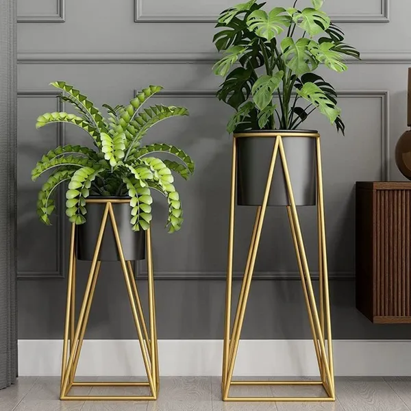 Set_of_2_Black_Modern_Metal_Planter_Stand_and_Pot_|_For_Home_&_Office_Decoration