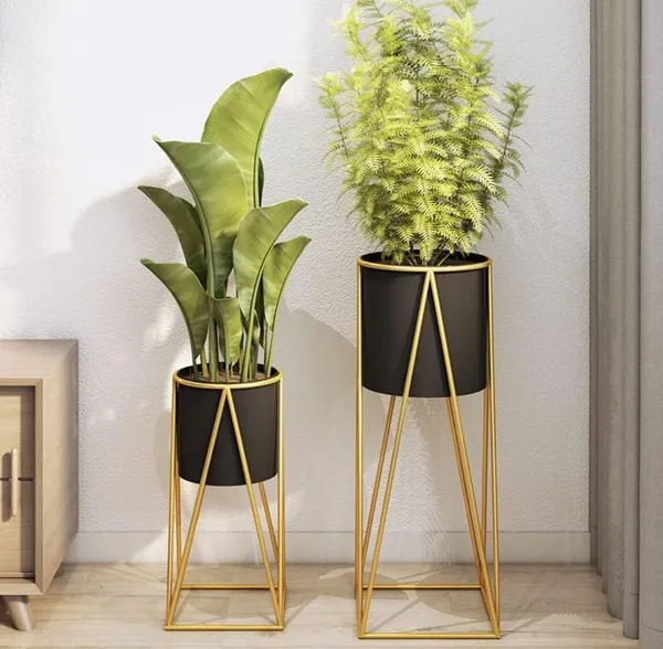 Set_of_2_Black_Modern_Metal_Planter_Stand_and_Pot_|_For_Home_&_Office_Decoration