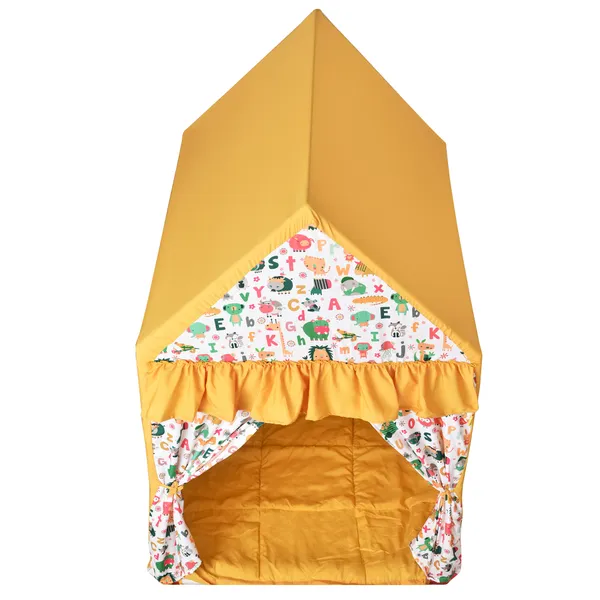 Yellow_Flaxen_Hut_Shape_Tent_Play_House_With_Quilt_For_Kids