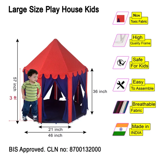 Red_&_Blue_Royale_Castle_Shape_Tent_Play_House_With_Quilt_For_Kids