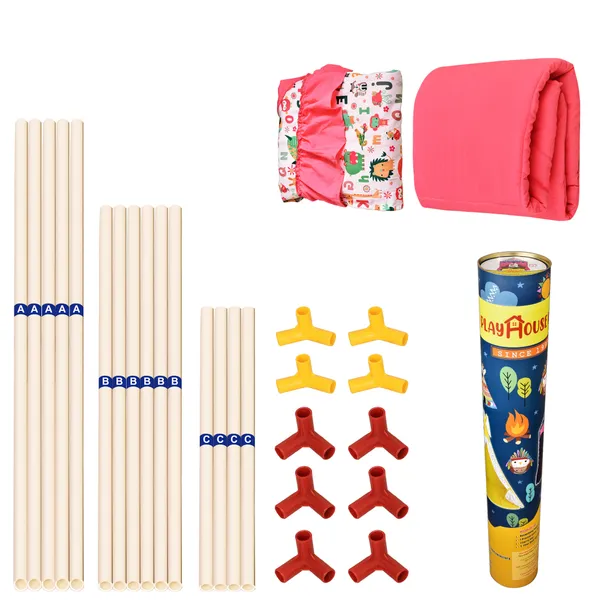 Pink_&_Yellow_Rosy_Hut_Shape_Tent_Play_House_With_Quilt_Combo_Set_For_Kids_(Pack_Of_2)
