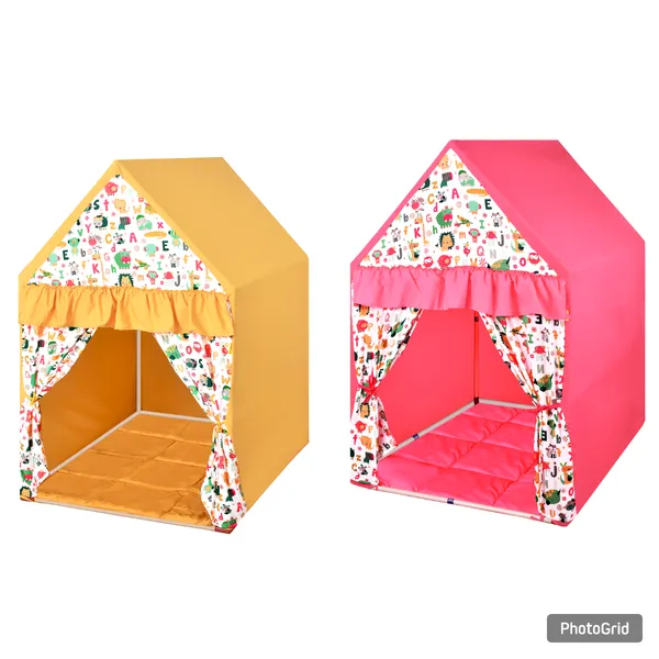 Pink_&_Yellow_Rosy_Hut_Shape_Tent_Play_House_With_Quilt_Combo_Set_For_Kids_(Pack_Of_2)