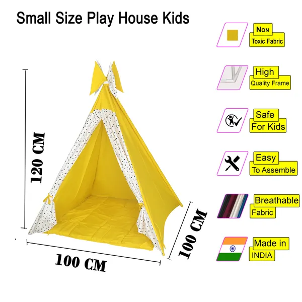 Yellow_&_White_Sun_&_Star_Teepee_Tent_Play_House_With_Quilt_For_Kids