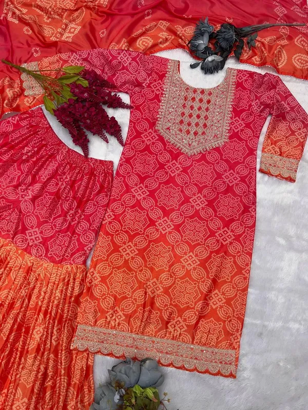 Orange_Mix_Pink__Trendy_Sharara_Set_With_Heavy_Embroidery_For_Women