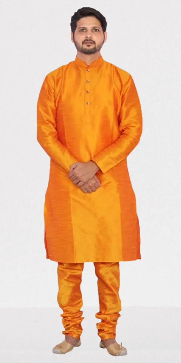 Orange_Dupion_Silk_Wedding_Kurta_Pajama_For_Men