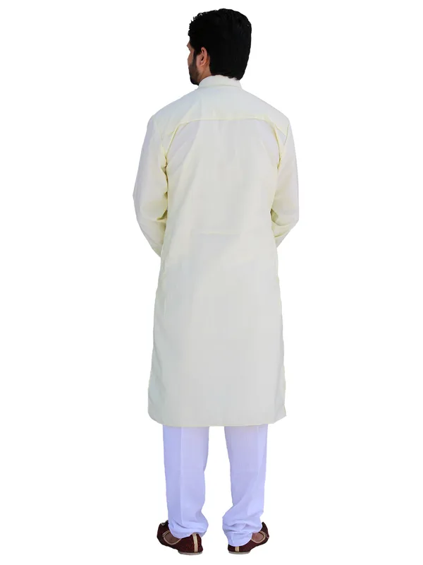 Buy_Men's_Fancy_Yellow_Cotton_Kurta_White_Pant_Pajama_Set_Online