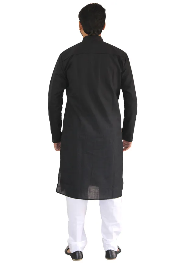 Buy_Men's_Fancy_Black_Cotton_Kurta_White_Pant_Pajama_Set_Online
