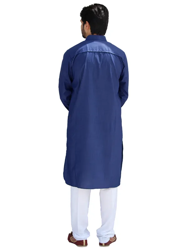 Buy_Men's_Fancy_Navy_Blue_Cotton_Kurta_White_Pant_Pajama_Set_Online