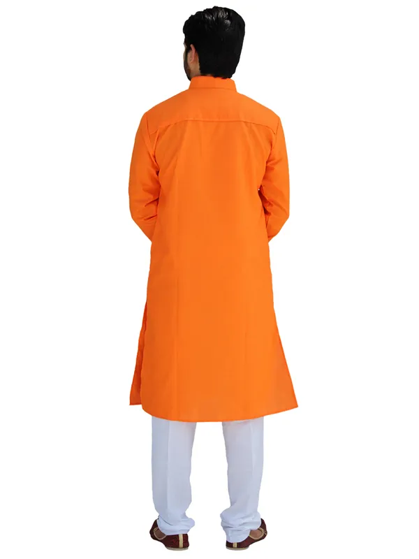 Buy_Men's_Fancy_Orange_Cotton_Kurta_White_Pant_Pajama_Set_Online