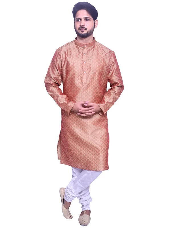 Men's_Brocade_Jacquard_Black_Kurta_White_Churidar_Pajama_Set_for_Wedding