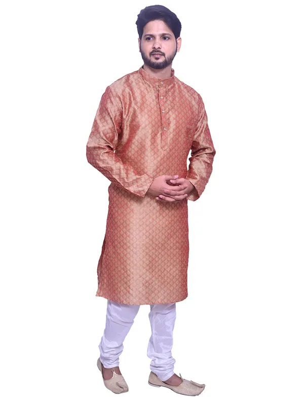 Men's_Brocade_Jacquard_Black_Kurta_White_Churidar_Pajama_Set_for_Wedding