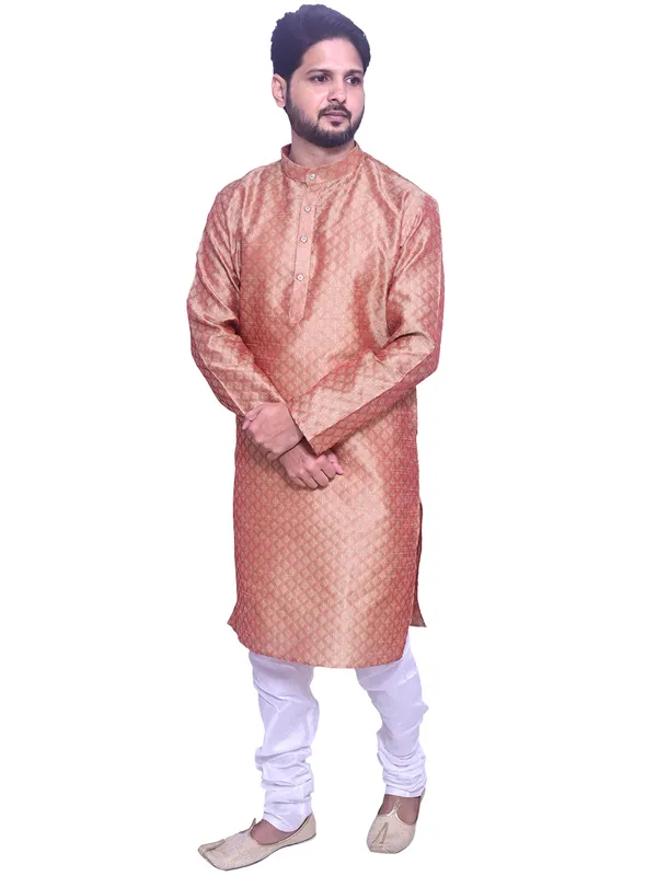 Men's_Brocade_Jacquard_Black_Kurta_White_Churidar_Pajama_Set_for_Wedding