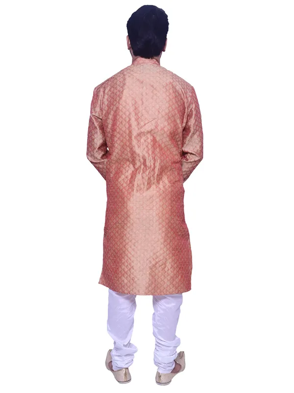 Men's_Brocade_Jacquard_Black_Kurta_White_Churidar_Pajama_Set_for_Wedding