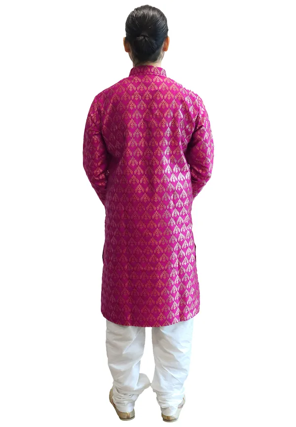 Men's_Cotton_Jacquard_Brocade_Purple_Kurta_White_Churidar_Pajama_Set