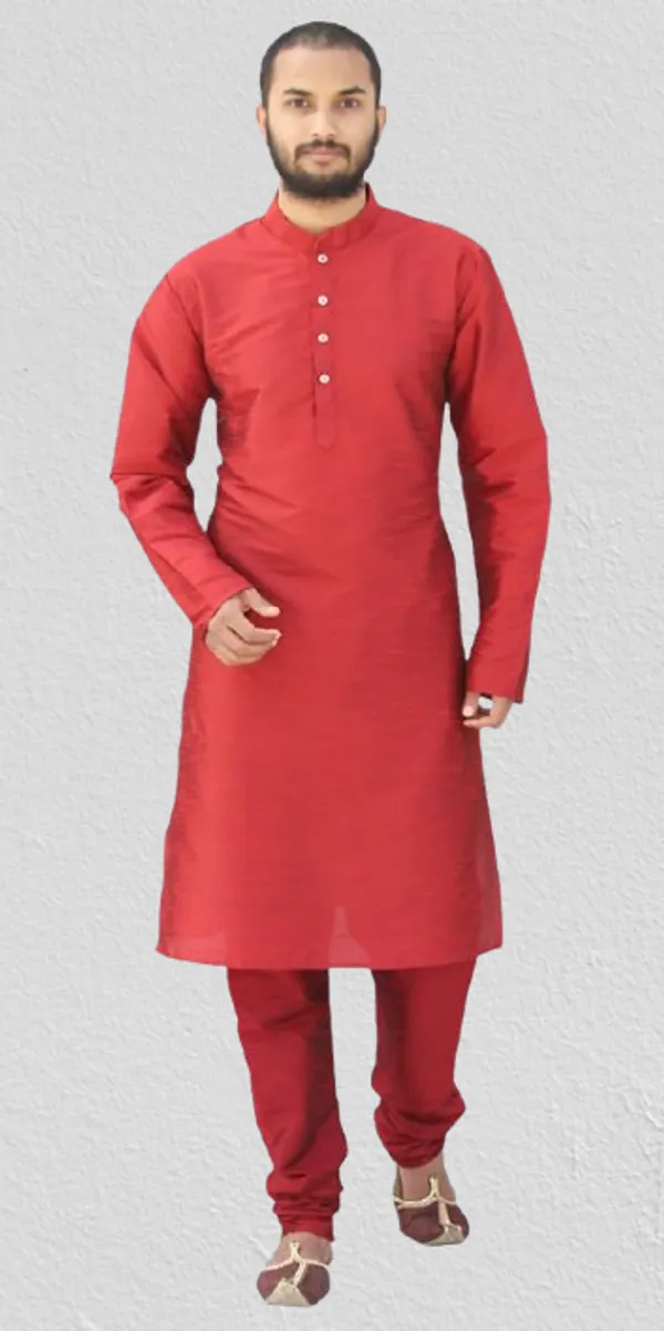 Red_Dupion_Silk_Wedding_Kurta_Pajama_For_Men