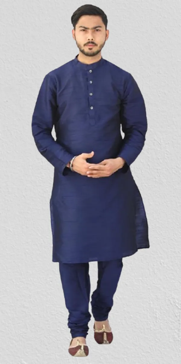 Navy_Blue_Dupion_Silk_Wedding_Kurta_Pajama_For_Men