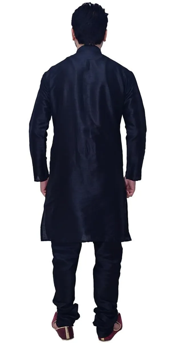 Black_Dupion_Silk_Wedding_Kurta_Churidar_Pajama__Set_Set_Party_For_Men