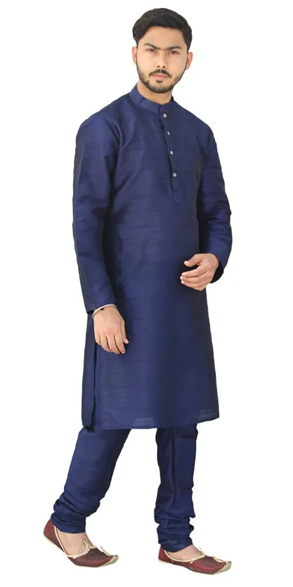 Navy_Blue_Dupion_Silk_Wedding_Kurta_Pajama_For_Men