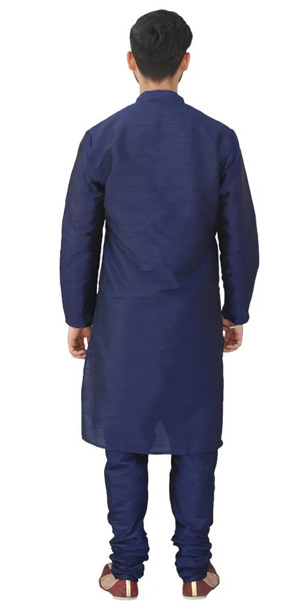 Navy_Blue_Dupion_Silk_Wedding_Kurta_Pajama_For_Men