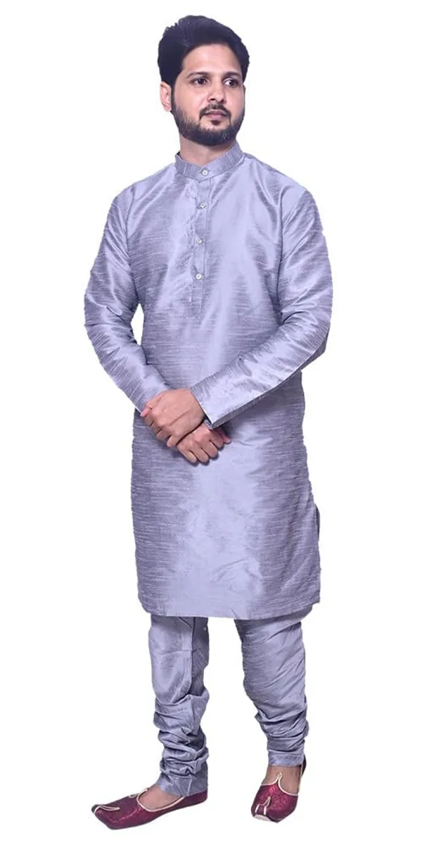 Gray_Dupion_Silk_Wedding_Kurta_Pajama_For_Men