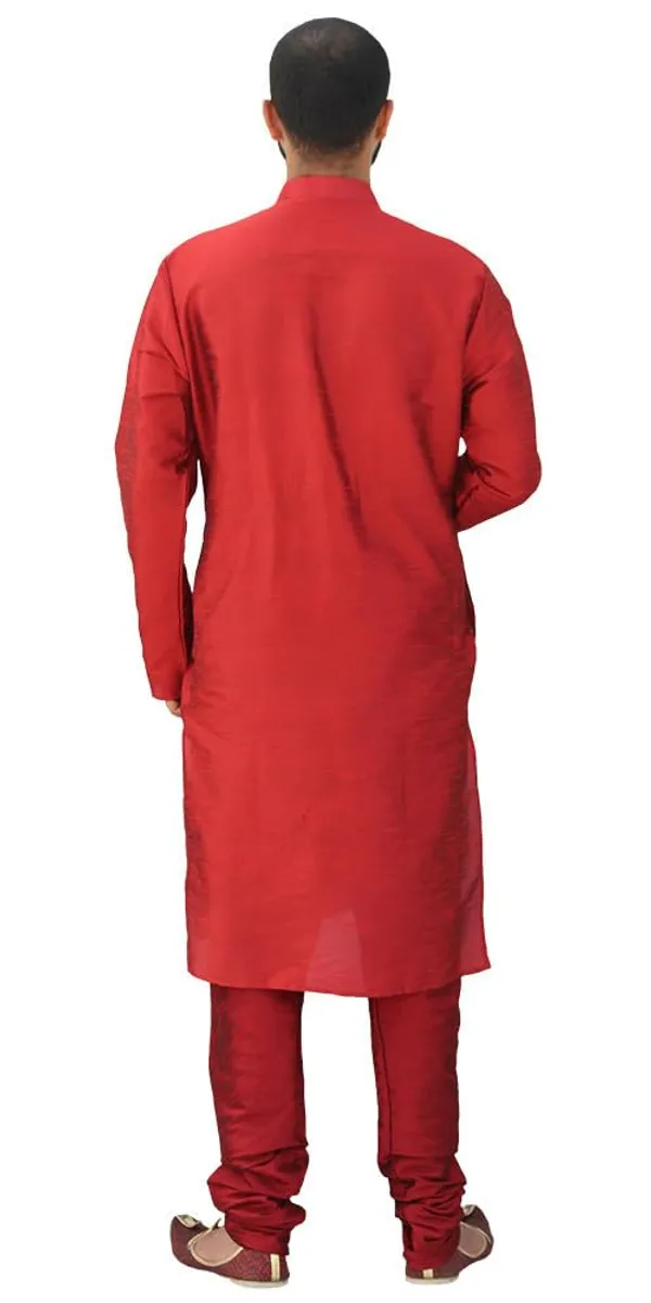 Red_Dupion_Silk_Wedding_Kurta_Pajama_For_Men