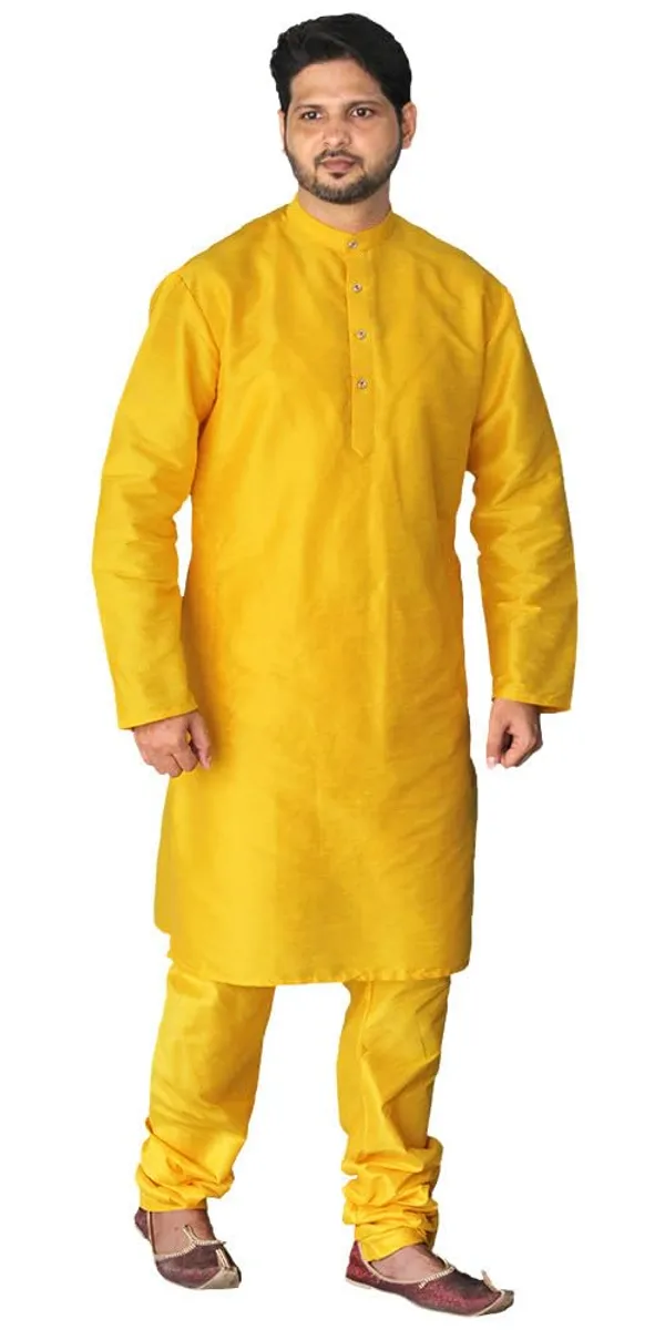Yellow_Dupion_Silk_Wedding_Kurta_Pajama_For_Men