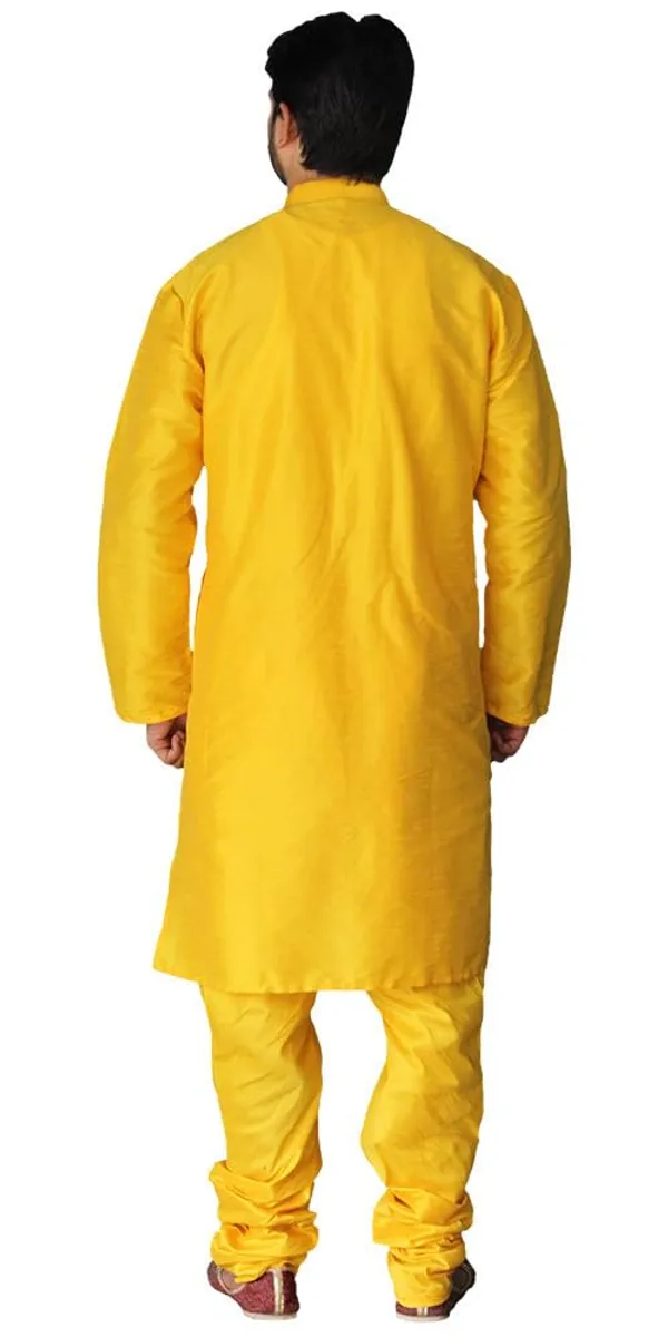Yellow_Dupion_Silk_Wedding_Kurta_Pajama_For_Men