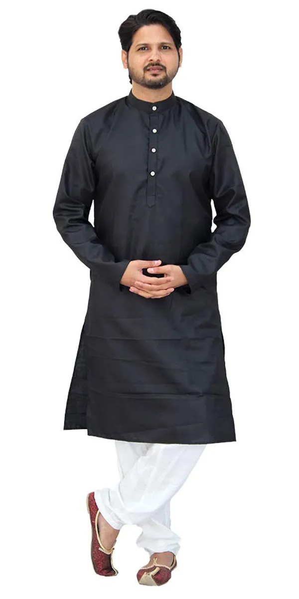 Black_Cotton_Casual__Kurta_&_Pajama__Set_For_Men