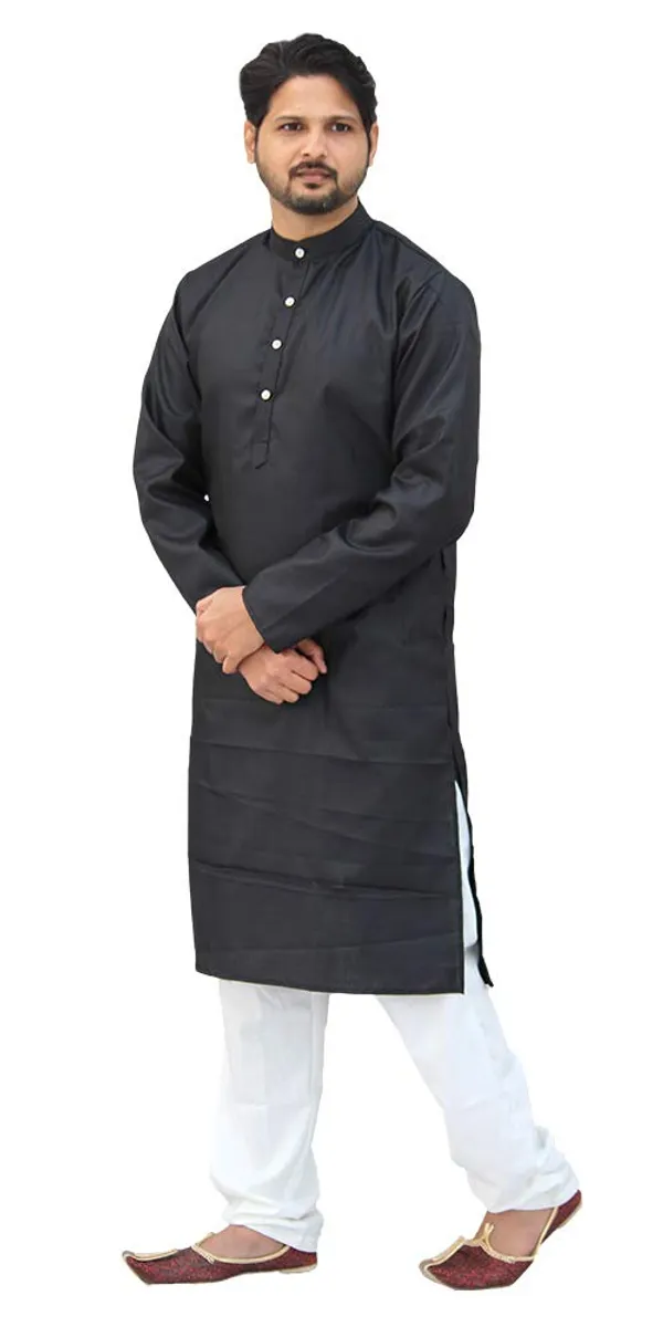 Black_Cotton_Casual__Kurta_&_Pajama__Set_For_Men