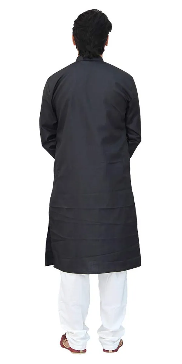 Black_Cotton_Casual__Kurta_&_Pajama__Set_For_Men