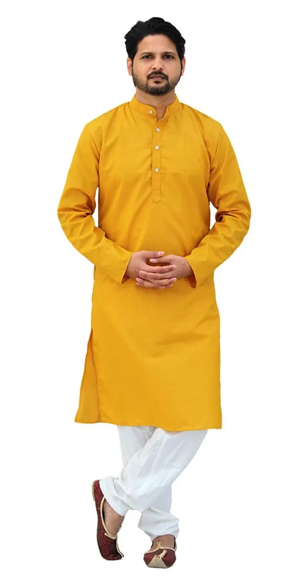 Mustard_Cotton_Casual__Kurta_&_Pajama__Set_For_Men