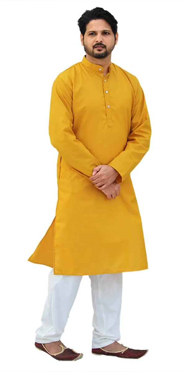Mustard_Cotton_Casual__Kurta_&_Pajama__Set_For_Men