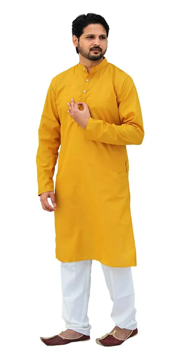 Mustard_Cotton_Casual__Kurta_&_Pajama__Set_For_Men