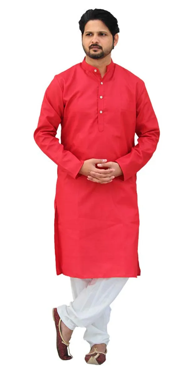 Red_Cotton_Casual__Kurta_&_Pajama__Set_For_Men