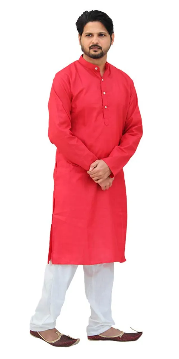 Red_Cotton_Casual__Kurta_&_Pajama__Set_For_Men