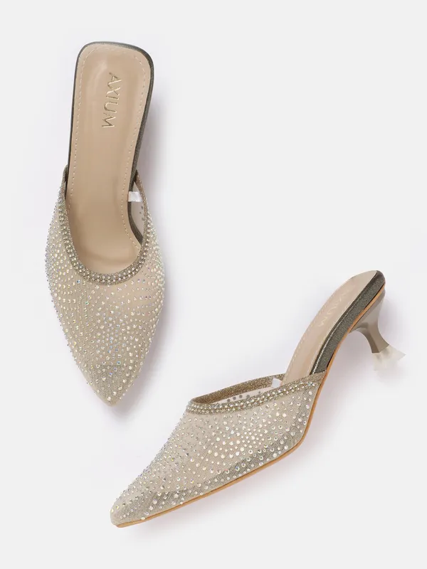 Antique_Gold_Synthetic_Mesh_Heeled_Mules_For_Women_(_2_Inch_)