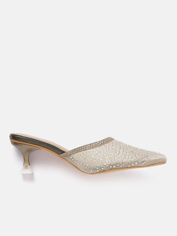 Antique_Gold_Synthetic_Mesh_Heeled_Mules_For_Women_(_2_Inch_)