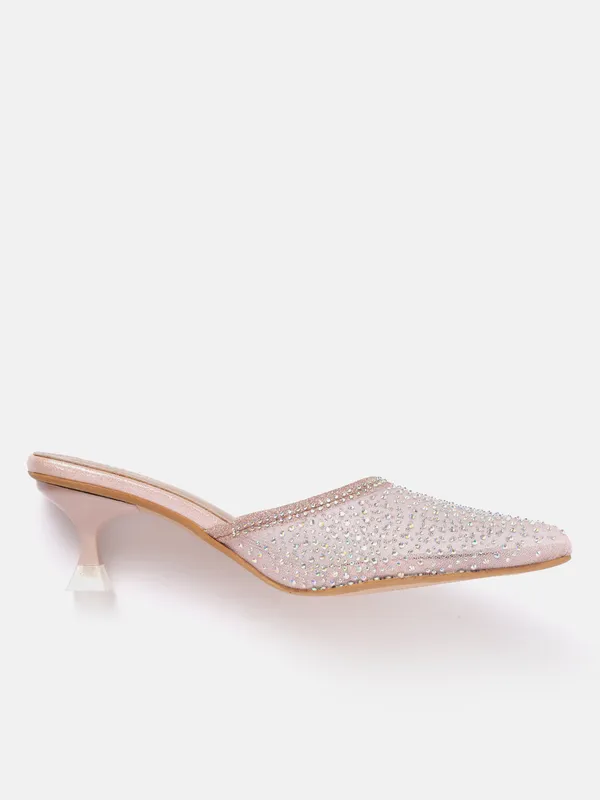Rose_Gold_Synthetic_Mesh_Heeled_Mules_For_Women_(_2_Inch_)