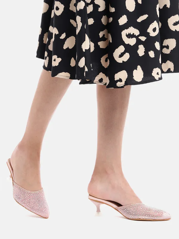Rose_Gold_Synthetic_Mesh_Heeled_Mules_For_Women_(_2_Inch_)