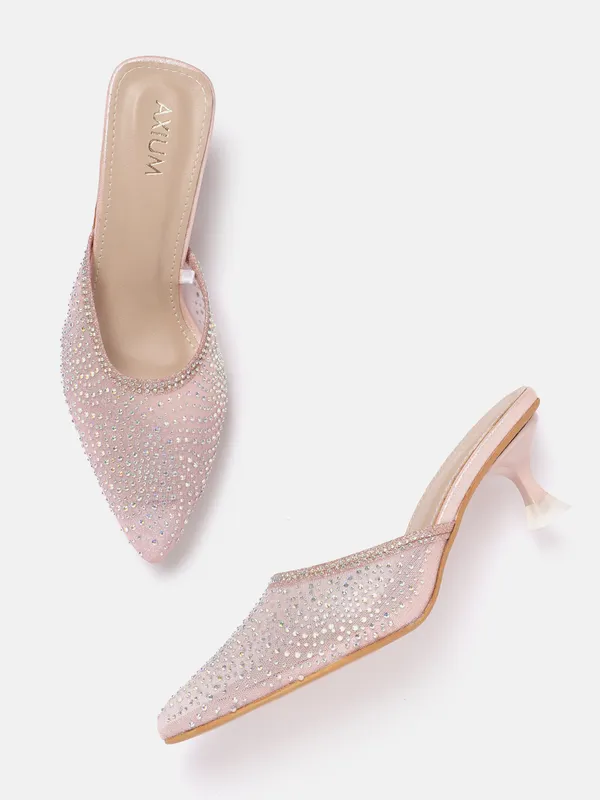 Rose_Gold_Synthetic_Mesh_Heeled_Mules_For_Women_(_2_Inch_)