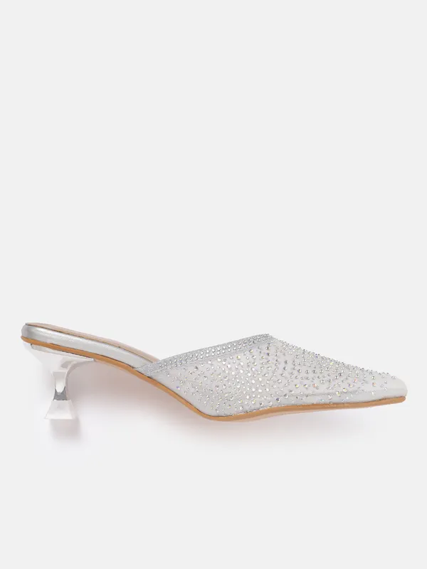 Silver_Synthetic_Mesh_Heeled_Mules_For_Women_(_2_Inch_)
