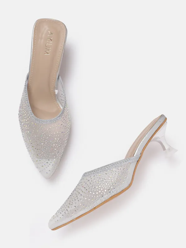 Silver_Synthetic_Mesh_Heeled_Mules_For_Women_(_2_Inch_)