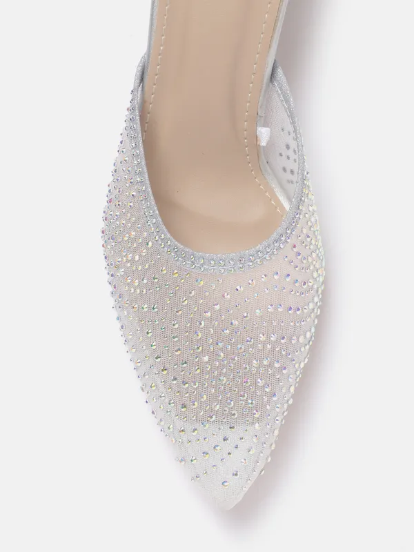 Silver_Synthetic_Mesh_Heeled_Mules_For_Women_(_2_Inch_)