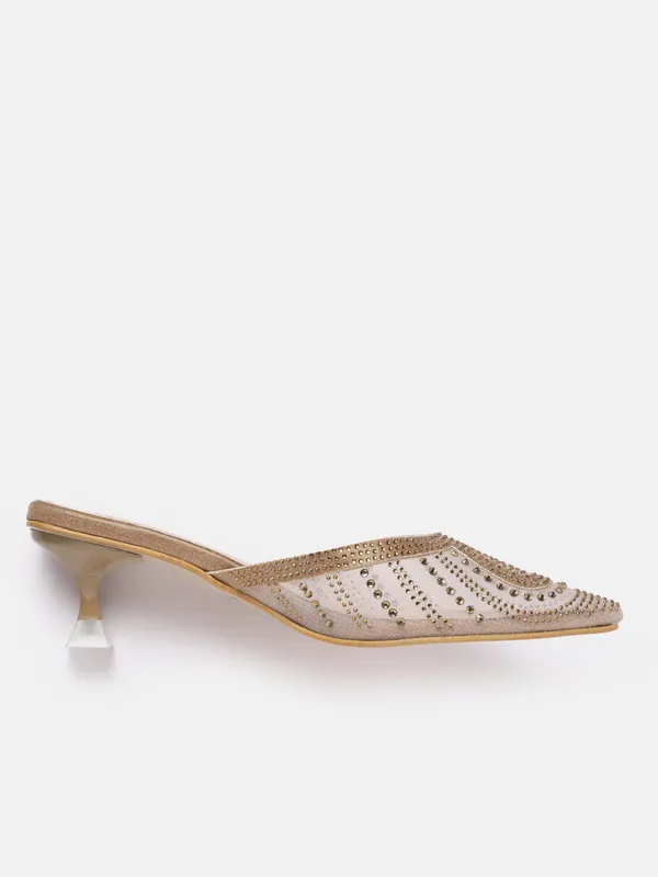 Antique_Gold_Synthetic_Mesh_Embellished_Heel_Mules_For_Women_(_2_Inch_)