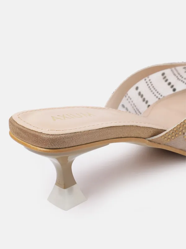 Antique_Gold_Synthetic_Mesh_Embellished_Heel_Mules_For_Women_(_2_Inch_)