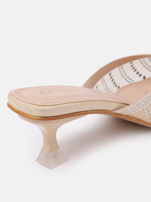 Cream_Synthetic_Mesh_Embellished_Heel_Mules_For_Women_(_2_Inch_)