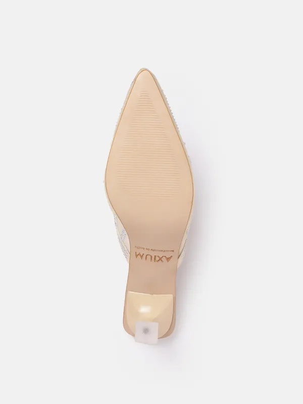 Cream_Synthetic_Mesh_Embellished_Heel_Mules_For_Women_(_2_Inch_)