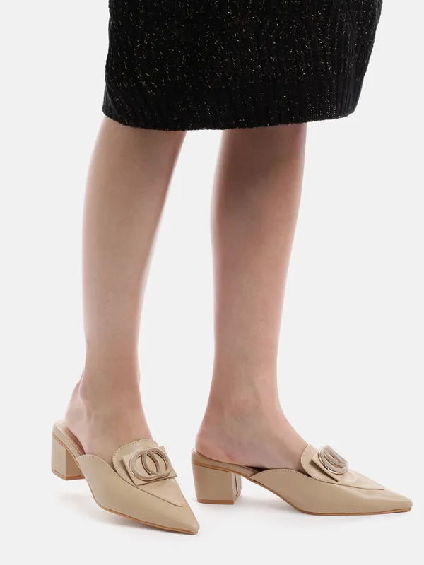 Beige_Synthetic_Buckle_Detail_Block_Heeled_Mules_For_Women_(_2_Inch_)